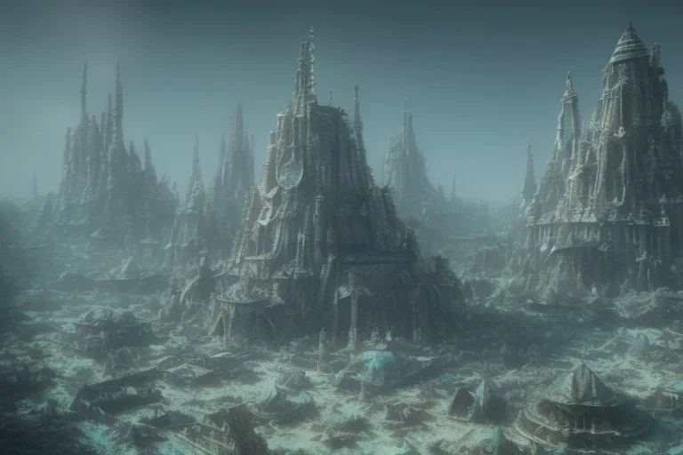 an underwater city with coral towers by "Leonora Carrington" and "Max Ernst"