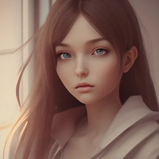 Anime, female student studying by the window,perfect face, cool face, ultra detail, unreal engine 5, cinema4d, sun light, studio lighting --ar 1:1 --v 4