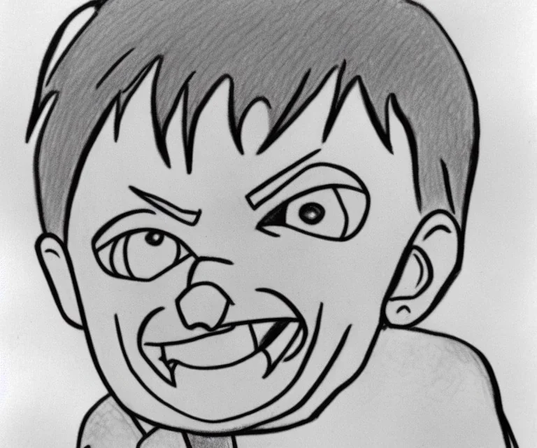 Grease pencil drawing of ice covered evil jack Torrence as a toddler