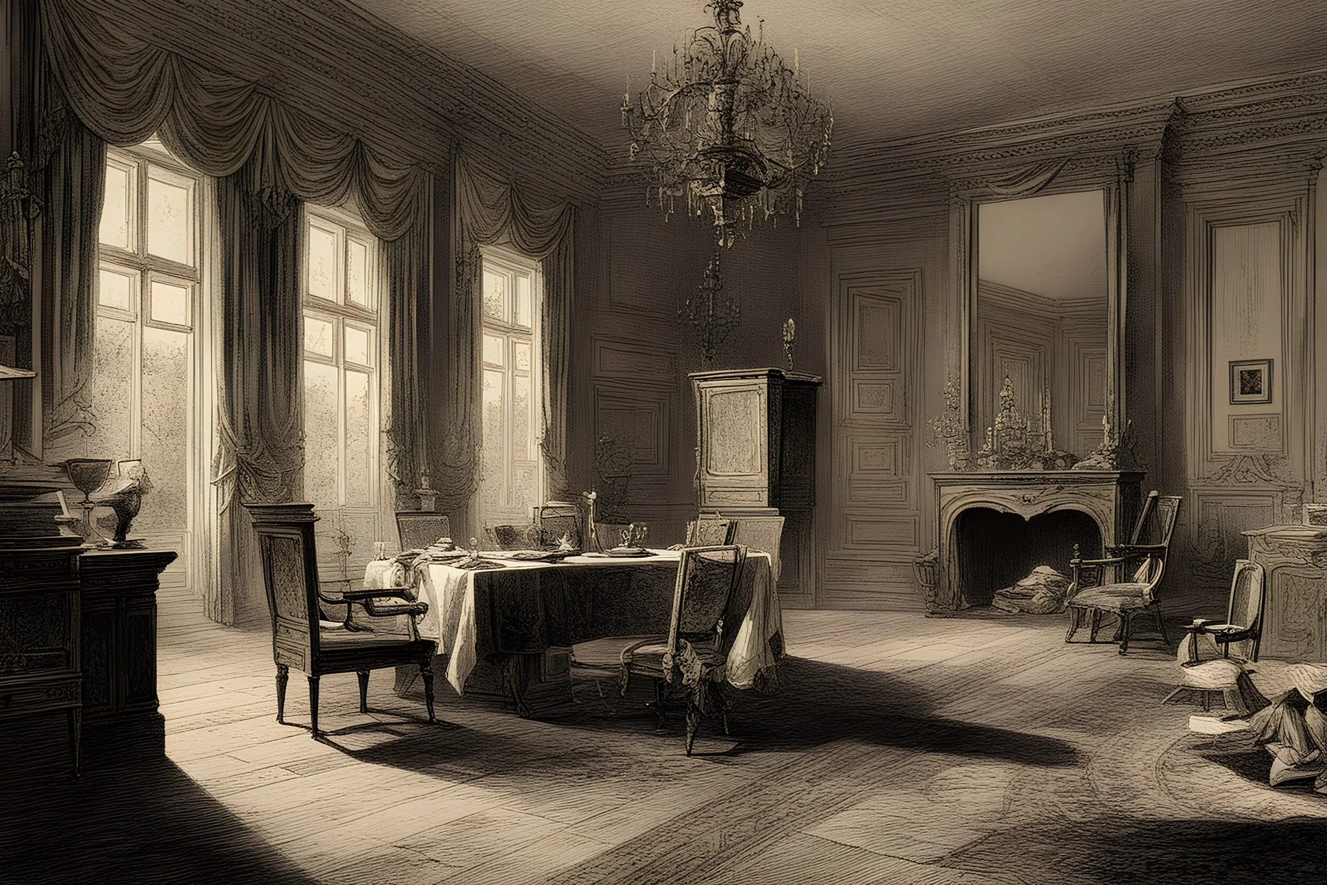 scene inside the room of delightful mansion during 18 century