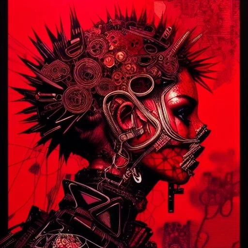 beautiful punk girl, hyper detailed, intricately detailed, illustration by <kilian eng> <Yoji Shinkawa>, darkred tones,