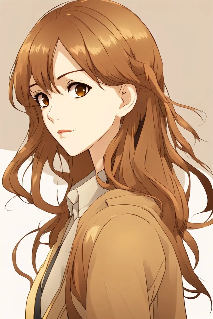 attractive anime woman with brown long hair