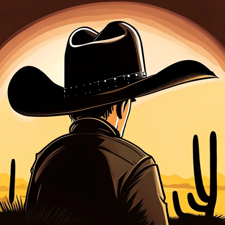 Caricatura de un hombre con sombrero vaquero de aleron grande negro