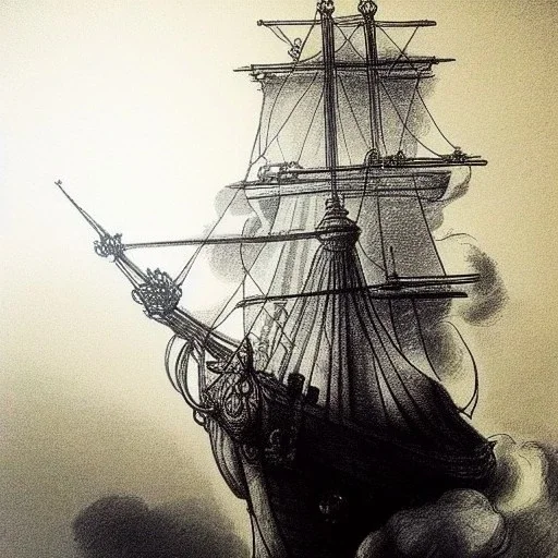 Dibujo de un Galeon con estilo de Rembrandt