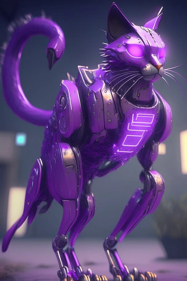 Purple cat flamingo robot fused ,Unreal Engine, cinematic lighting