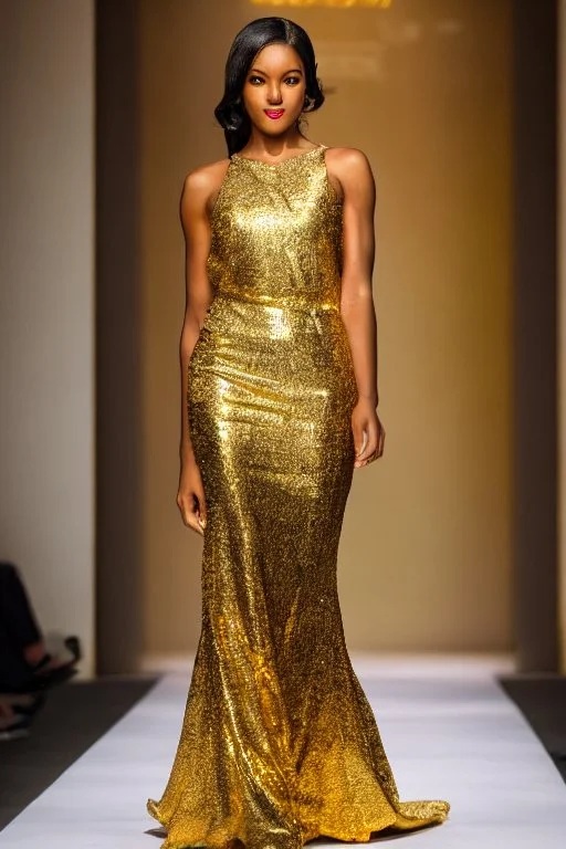 standing fashion show pose nice female gold statue