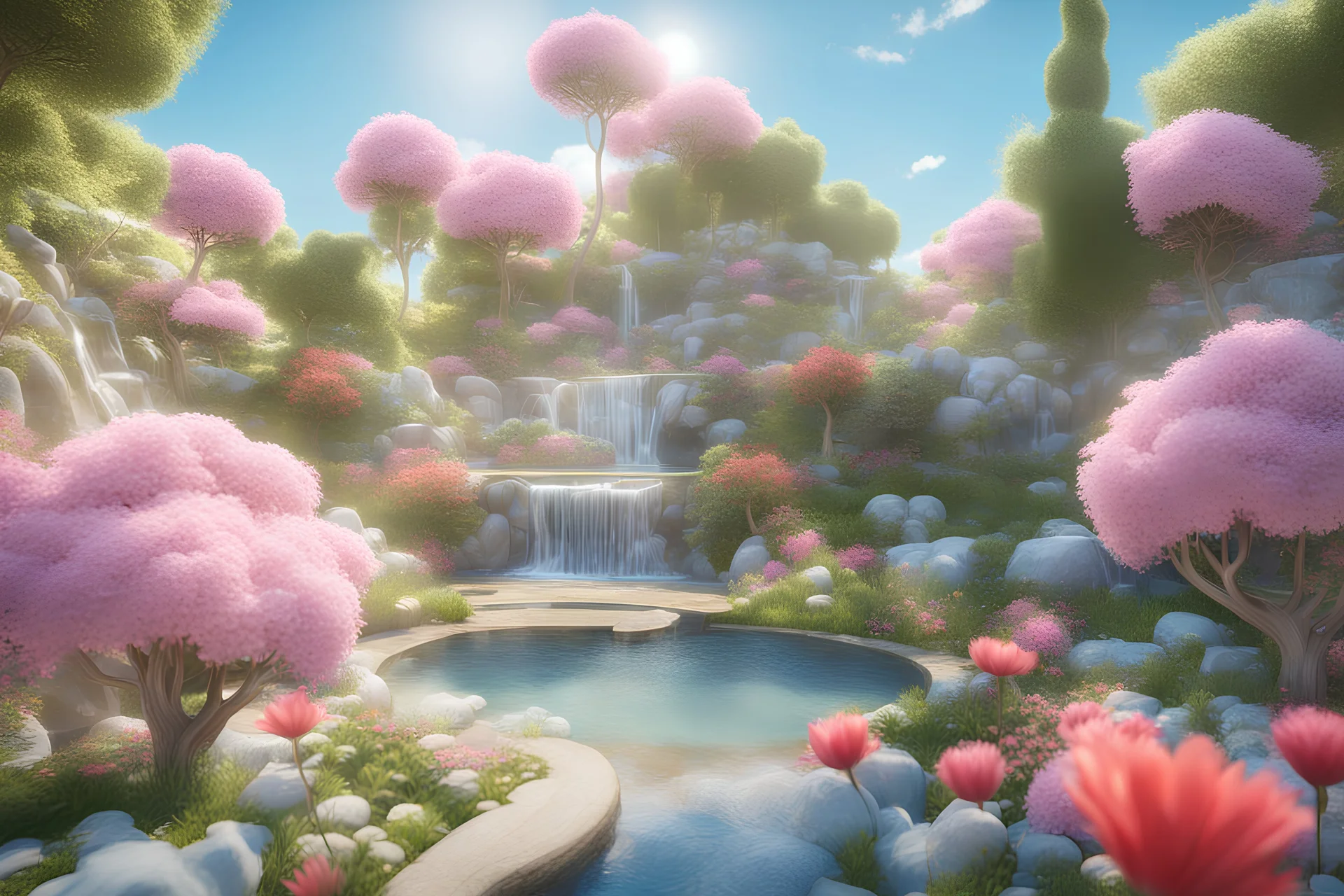 cosmic city, blue sky, garden, flowers, trees, waterfall, sunny day, light effect, smooth, extremely sharp detail, finely tuned detail, ultra high definition, 8 k, unreal engine 5, ultra sharp focus, Glamorous photo, high fashion, luxurious, extravagant, stylish, sensual, opulent, elegance, stunning beauty, professional, high contrast, detailed, , looking at viewer <lora:add-detail-xl:1> <lora:xl_more_art-full_v1:0.5> <lora:looking_at_viewer:2>