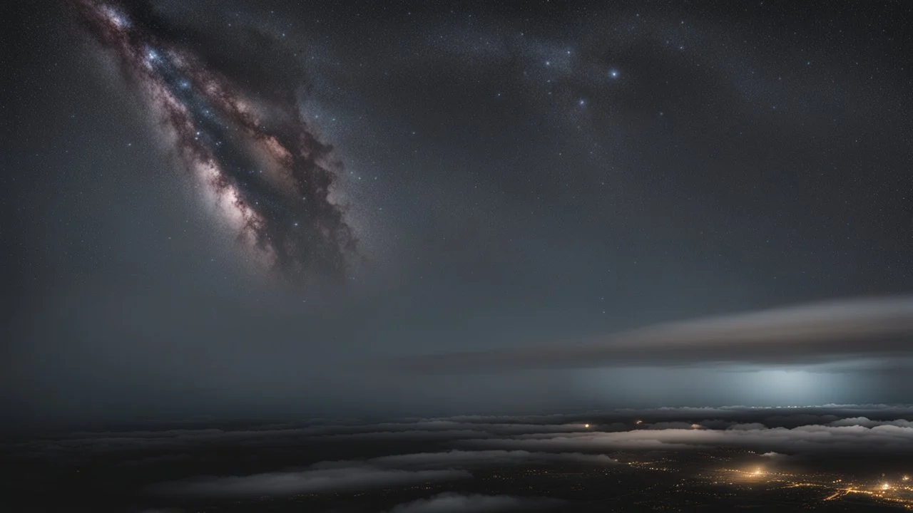 misty cloudy night sky from above