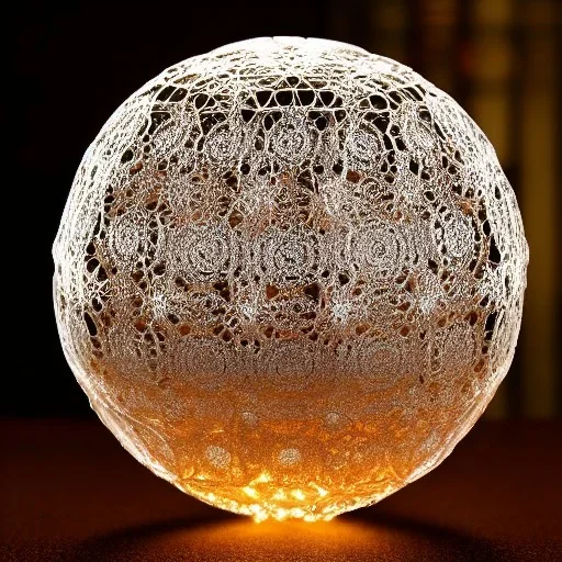 Cinematic shot of spherical metallic lace crystal sphere