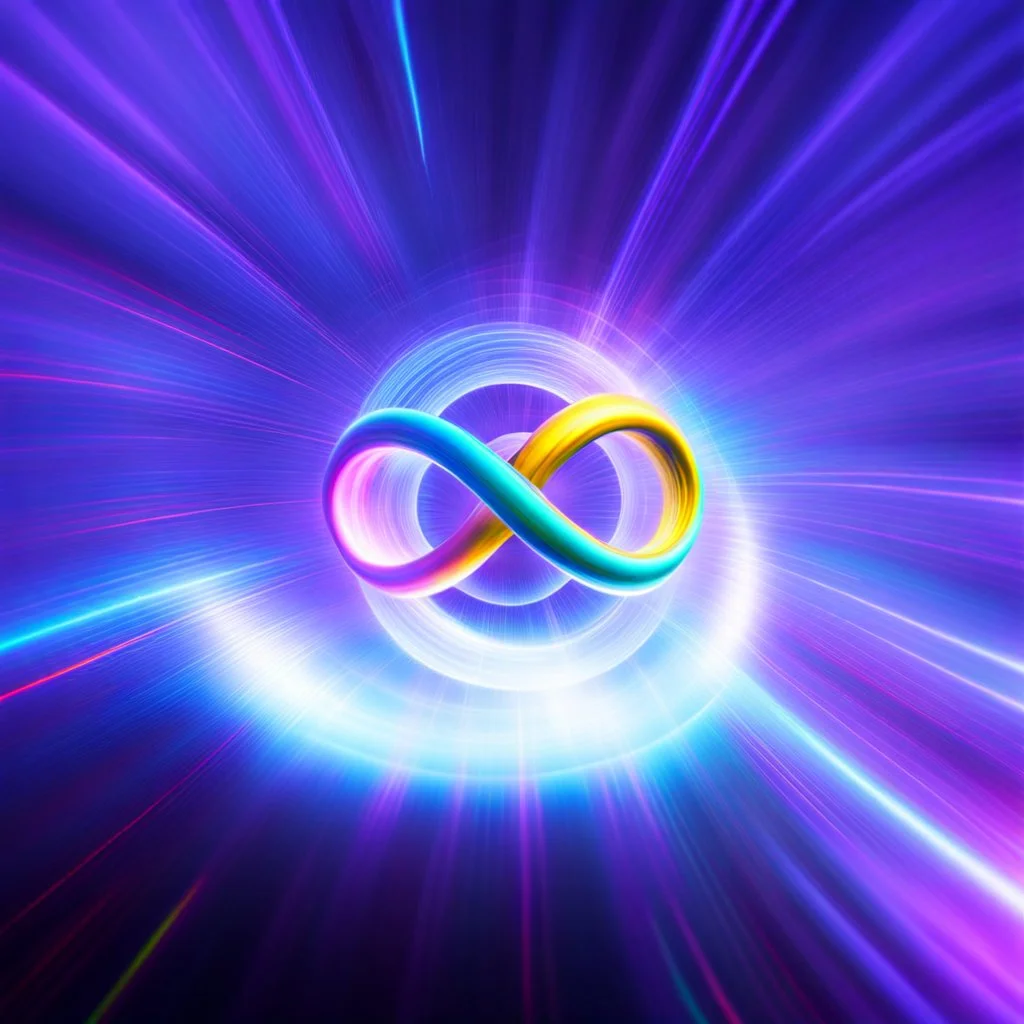 infinity symbol brightly coloured ∞ moving at warp speed, colours from infinity flowing through image with speed, DSLR with a 80mm lens, set to f/16 and a slow shutter speed of 1/15s, striking, neon, chiaroscuro, dramatic, captivating, powerful, fantasy, beautiful, octane render, 16k post-production, artstation: award-winning: atmospheric: commanding: fantastical: clarity: ultra quality: striking: brilliance: stunning colors: amazing depth; lens: f/11, 35mm