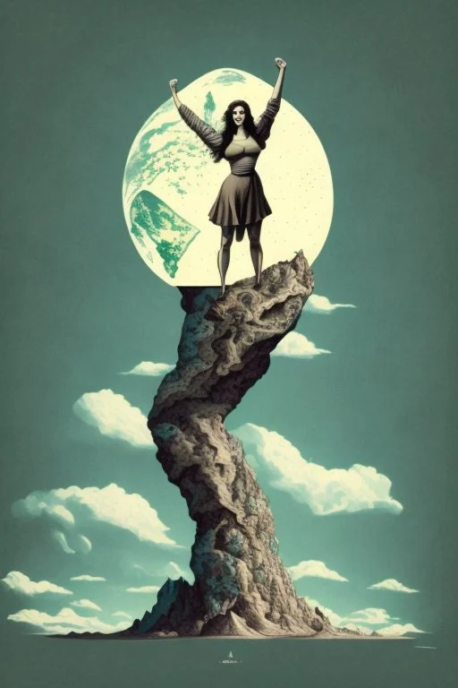 a woman holding up the earth like Atlas