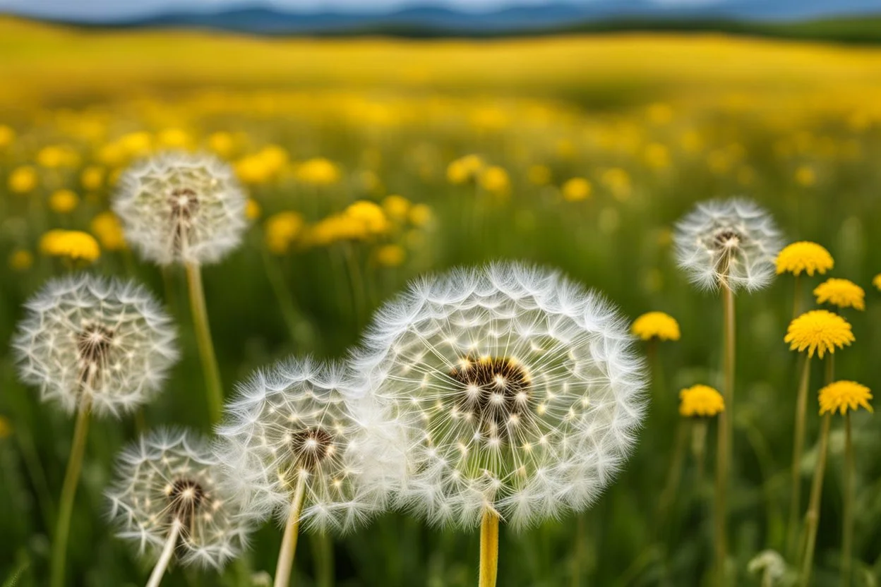 WINDY , summer, harmony, close up dandelion, fibonachy, etheral, beauty, stunning landscape