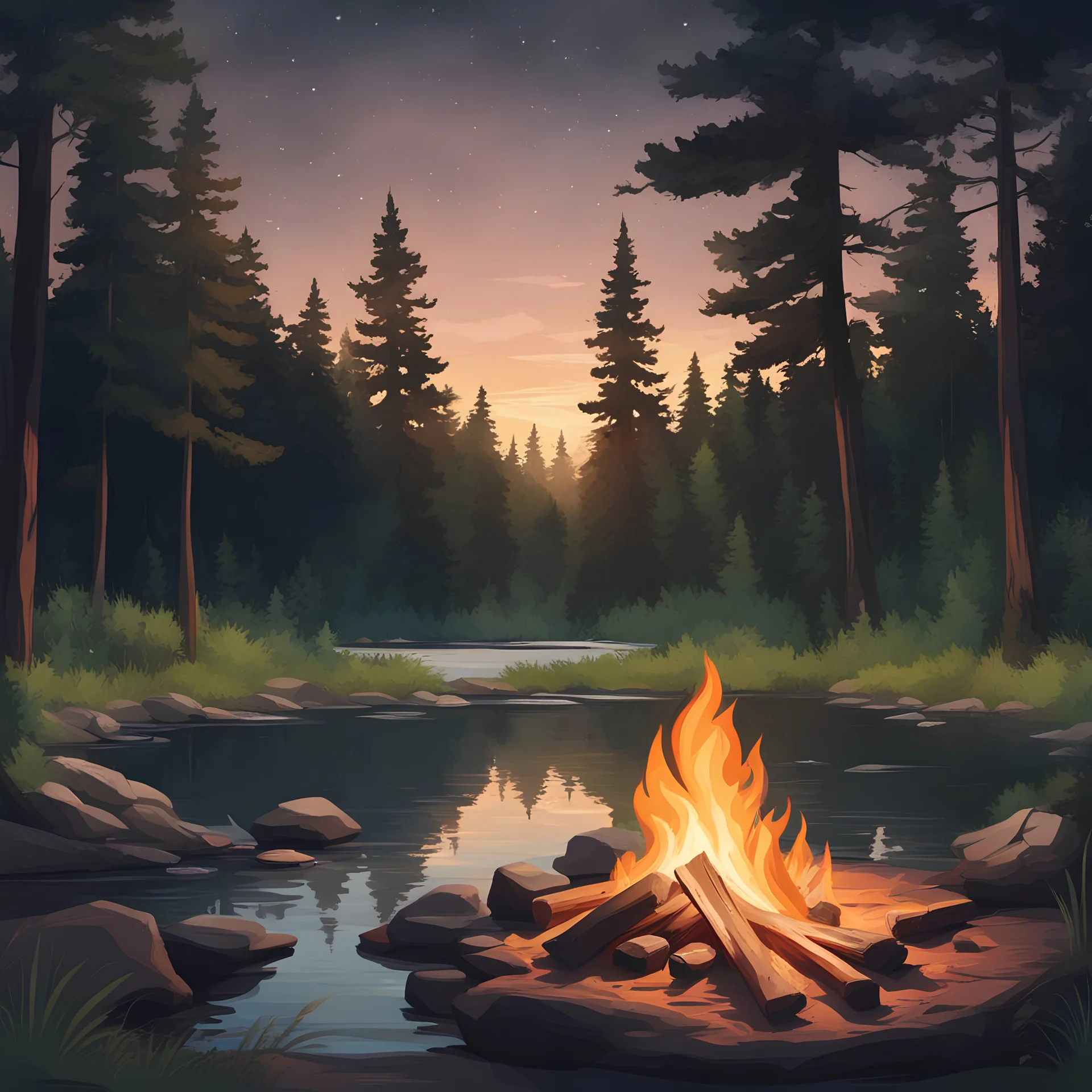 lagerfeuer sommernacht fluss wald