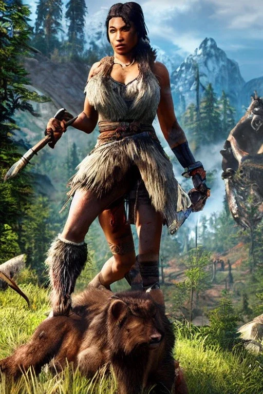 Full body portrait, painting, medium shot lady Style of Far Cry Primal