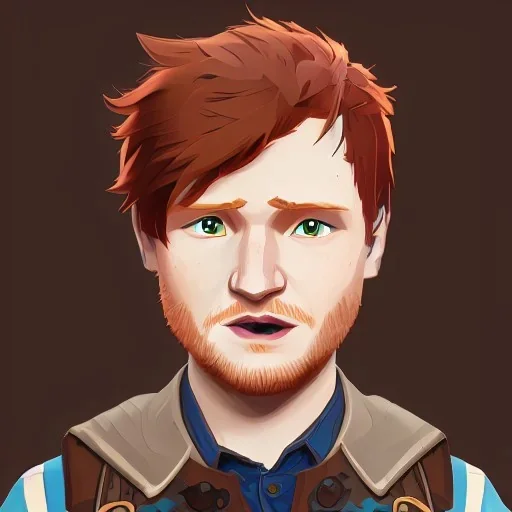 ed sheeran with dark brown hair, round head, lego, steampunk