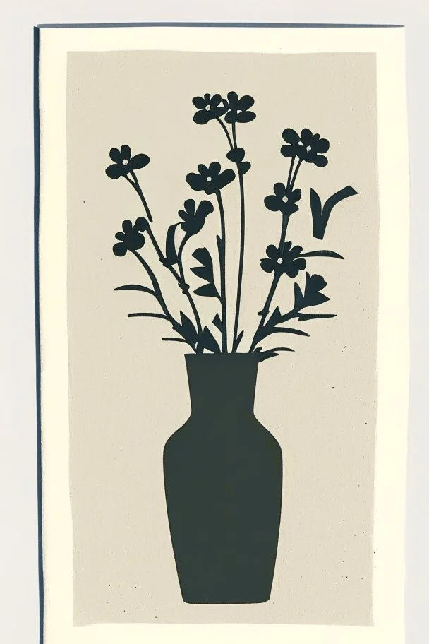 Simple minimalist Block print of flowers in a vase