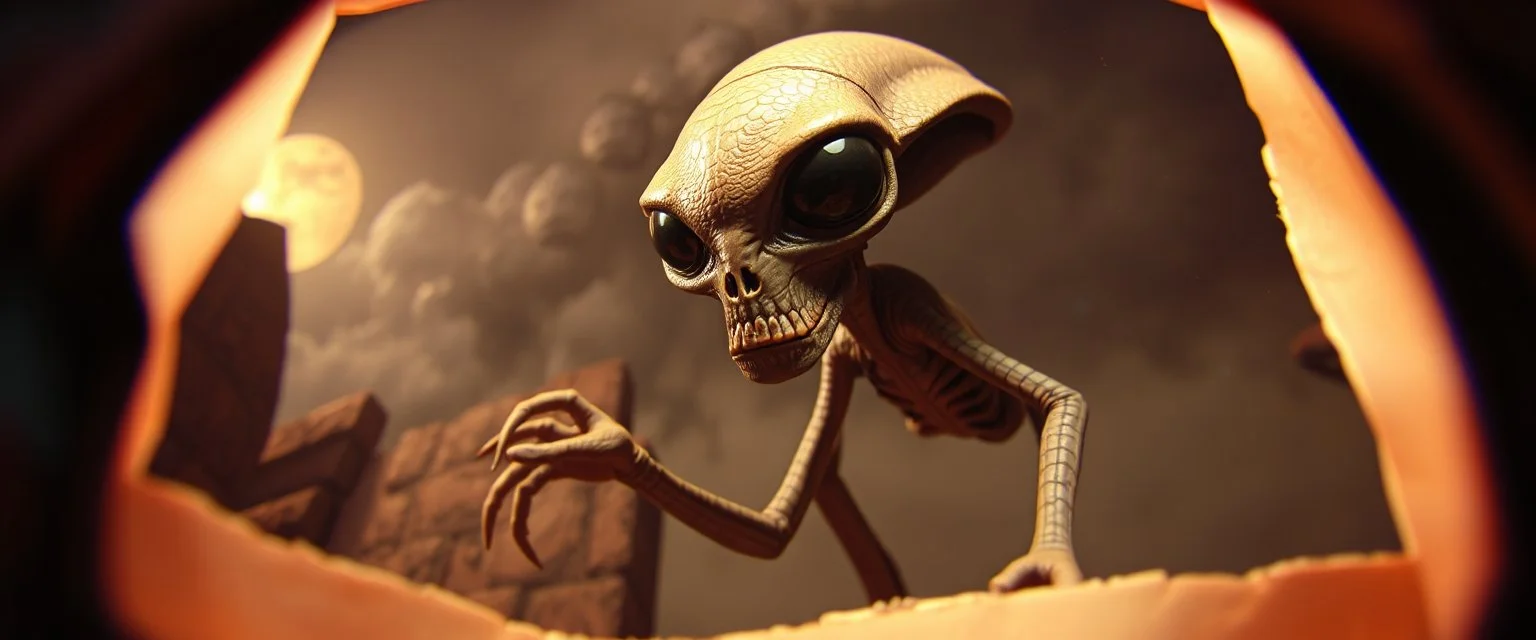 3d airbrush render, alien dodo , pinhole cam, airbrush 3d rendering, in the style of Titian and Dali , torn edges on border