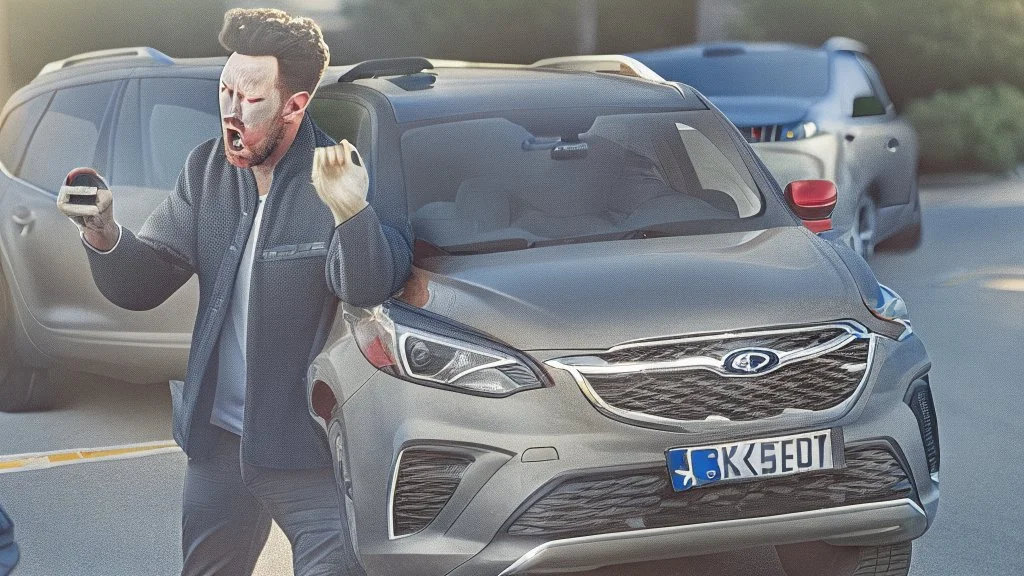 guy arguing on cellphone with his kia sportage