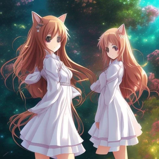 Anime Cat girls, cute, beautiful, twins