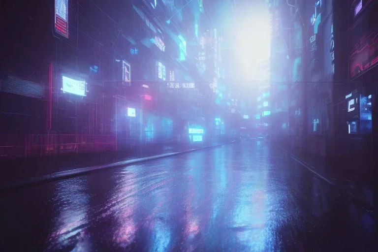 cinematic, night, Tokyo, Rain, high definition, blue neon lights, 3d icon clay render, blender 3d