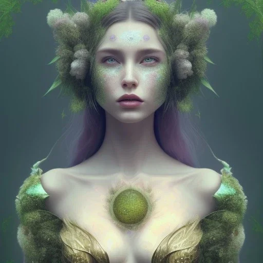 Portrait of beautiful girl, face dept of field,face shining, plant, metal,Unsharp masking, feathers,central weight average,Laplacian filt CWA Dryad,Median filter fae, sidhe, ominous, nature, plants, wildflower sparkle,wildflower 3d view, facepaint, dnd character portrait, intricate, oil on canvas, masterpiece, expert, insanely detailed, 4k resolution, retroanime style, cute big circular reflective eyes, cinematic smooth, intricate detail , soft smooth lighting, soft pastel colors