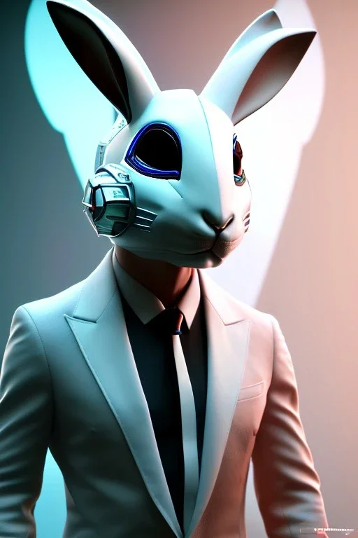 Sweet Rabbit mask, suit, photo studio, black background, unreal engine 5, concept art, ray tracing, lumen lighting, ultra detail, volumetric lighting, 3d.