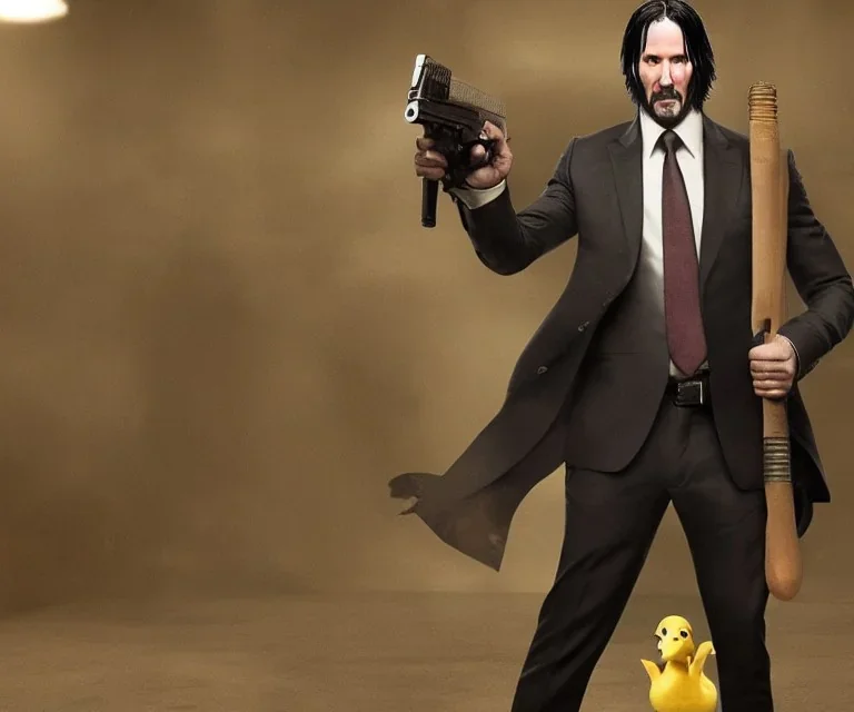 John wick in a banana suit riding a duck