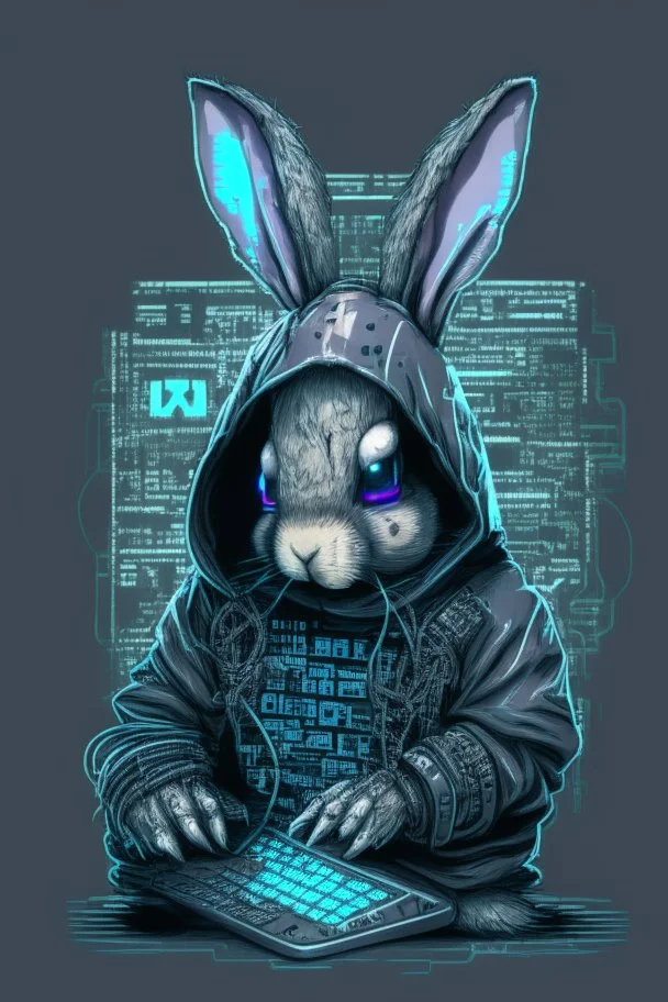 a rabbit as a hacker cyber puck style with a little bit of goth