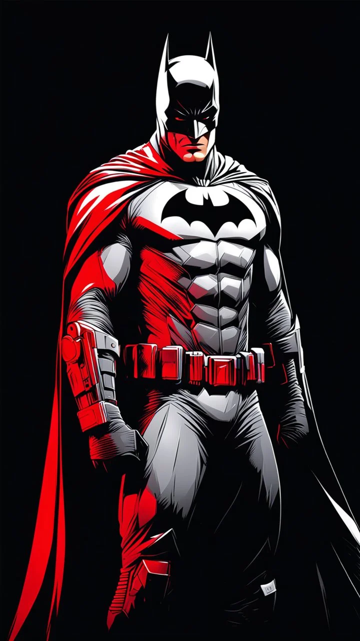 Batman art illustration black background red and white color full body