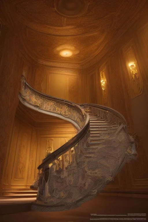 Beautiful staircase. He goes into the starry sky. It is picturesque and colorful. Bright colors of the ring exquisitely luxury chic aesthetics photo harmony professional photo 64K pixel graphics high detail bright lighting