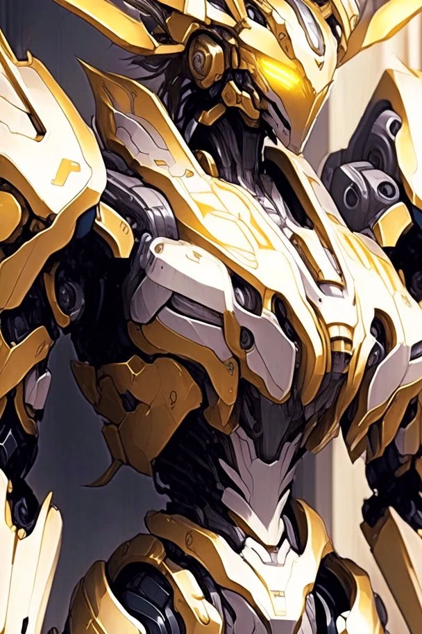 a close up of a robot in a building, concept art of omegamon, arasaka mech, from arknights, intricate assasin mecha armor, mecha art, mecha anime, barbatos mobile suit, the golden humanoid robot, anime mech armor, modern mecha anime, beautiful gold saint, mecha, cgsociety 9