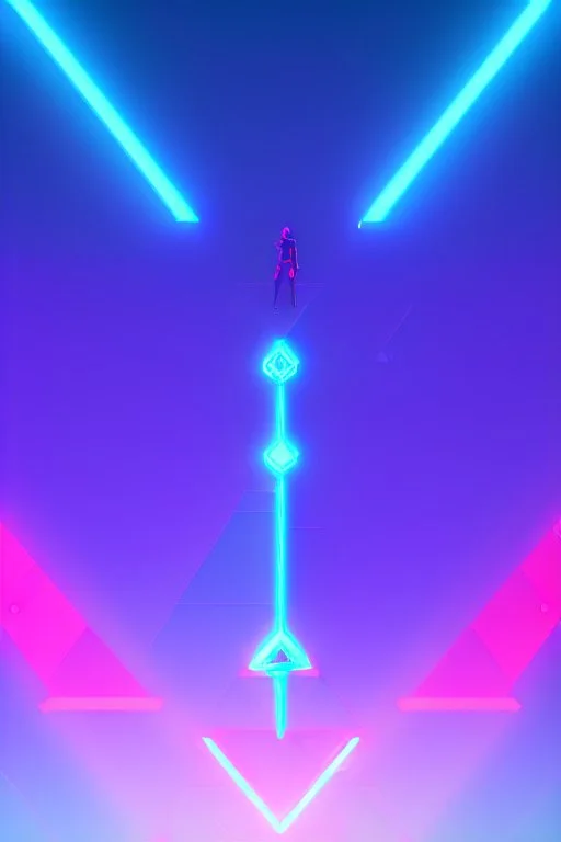 neon blue, floating triangle of light orbiting behind the back, cyber armor, geometric patterns on armor, male, orbiting triangle