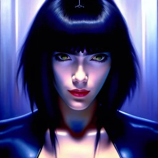 portrait of beautiful Ghost in the Shell painting by Brom , oil on canvas, cinematic composition, extreme detail,fit full head inside picture,8k