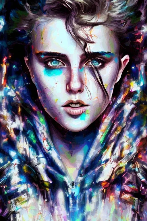 Danish singer MØ face, Abstract Yoji Shinkawa, neon tones,