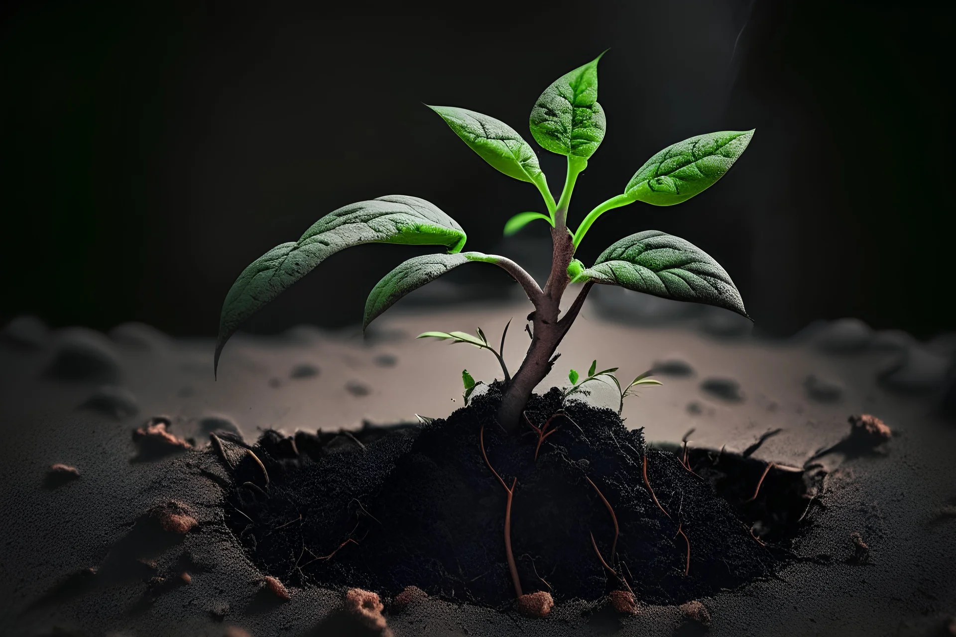 plant growing in charcoal