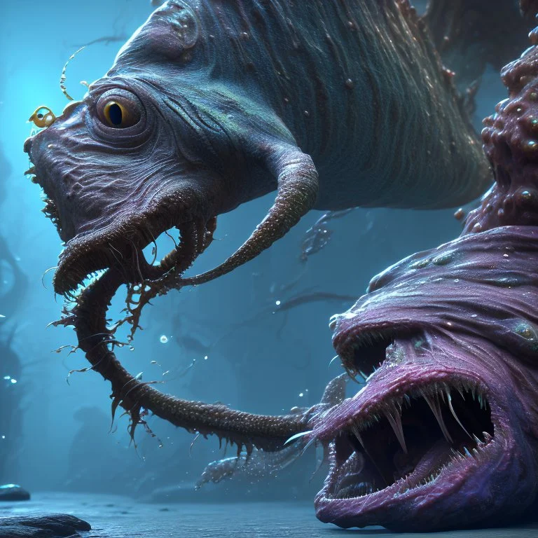 fluid ink angler fish creature, unreal engine 5, 8k resolution, photorealistic, ultra detailed