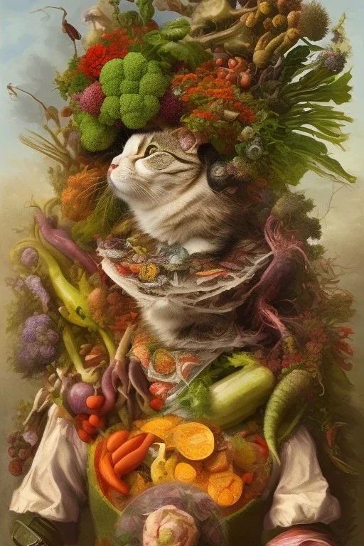 Cat head vegetables fish like Arcimboldo