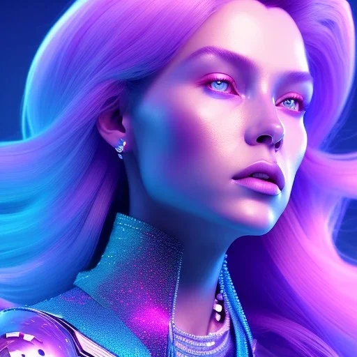 A portrait of a crystalised blue pink queen, atmospheric, realistic, unreal engine, lighting, octane render.