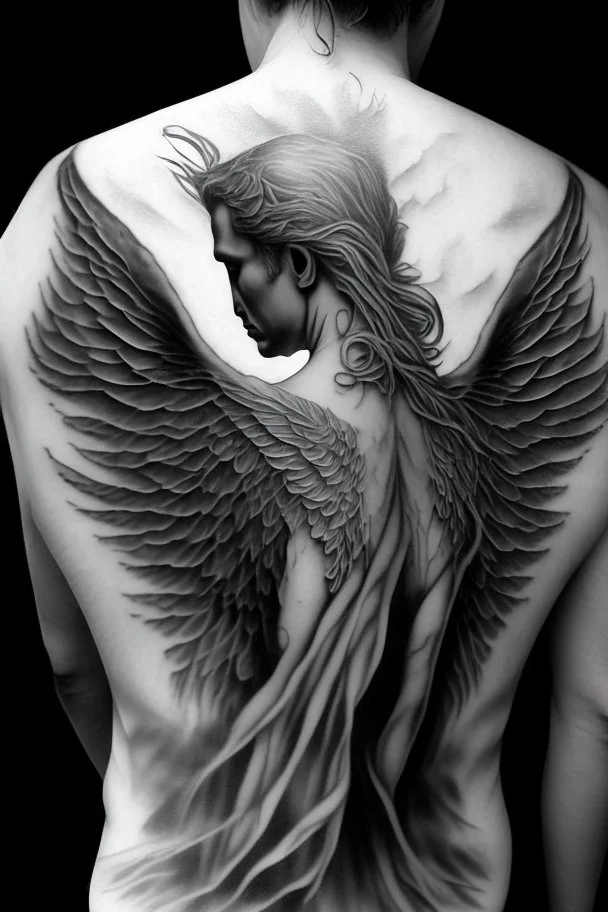 angel from back ultra realistic tattoo design