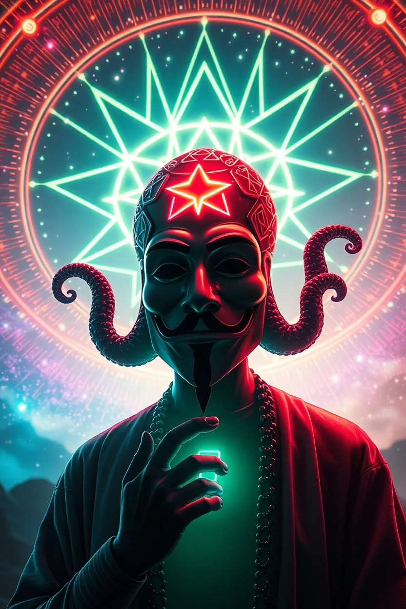 extremely sharp hypnotic soothing emotional support sacred geometry radiation star priest anonymous octopus by munch singer symbol in front of depth of field neon google airship effect