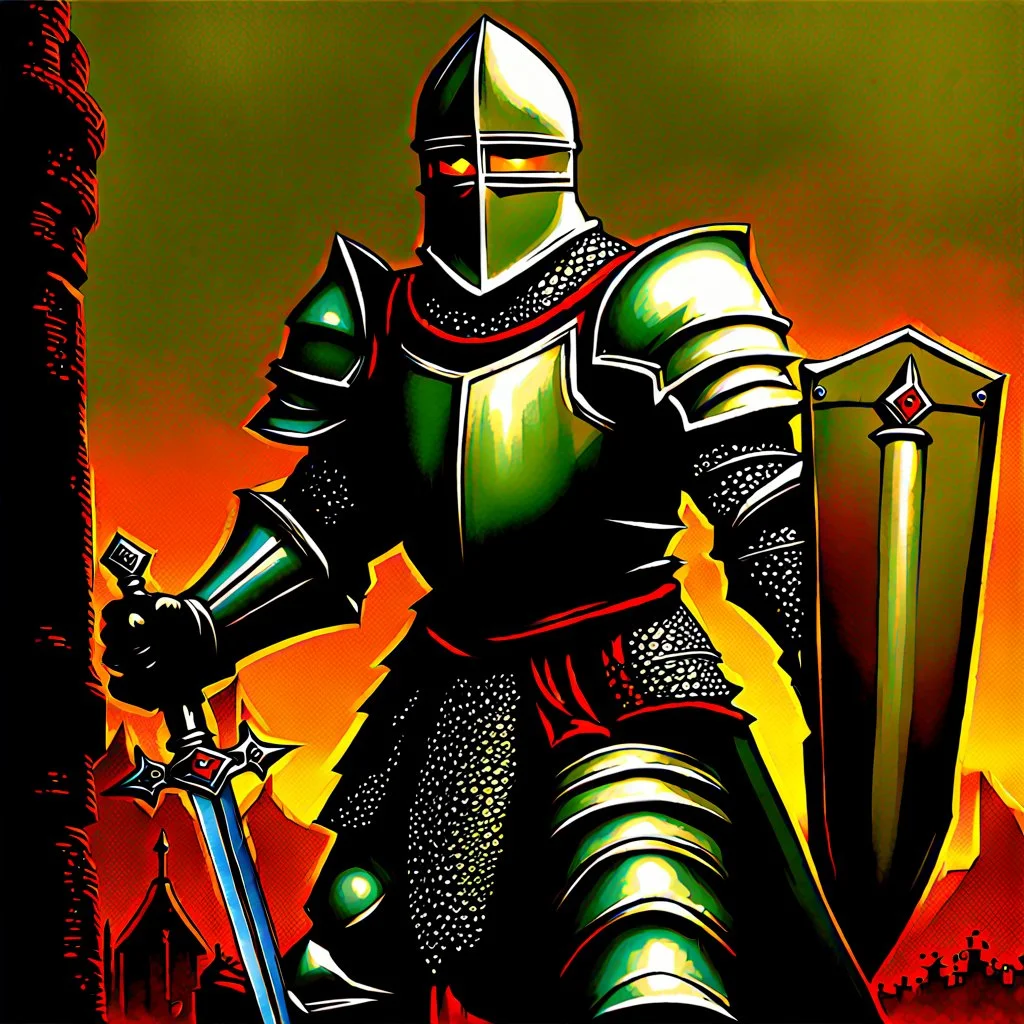 90's TCG art retro fantasy art of knight crusader