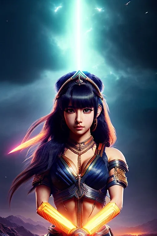 Amazon anime warrior, waist up portrait, 8k resolution, intricate details, ornate details, soft lighting, vibrant colors, retroanime, masterpiece, intricate eyeliner, dark eyeshadow, eyes, wild hair, intricate tattoos