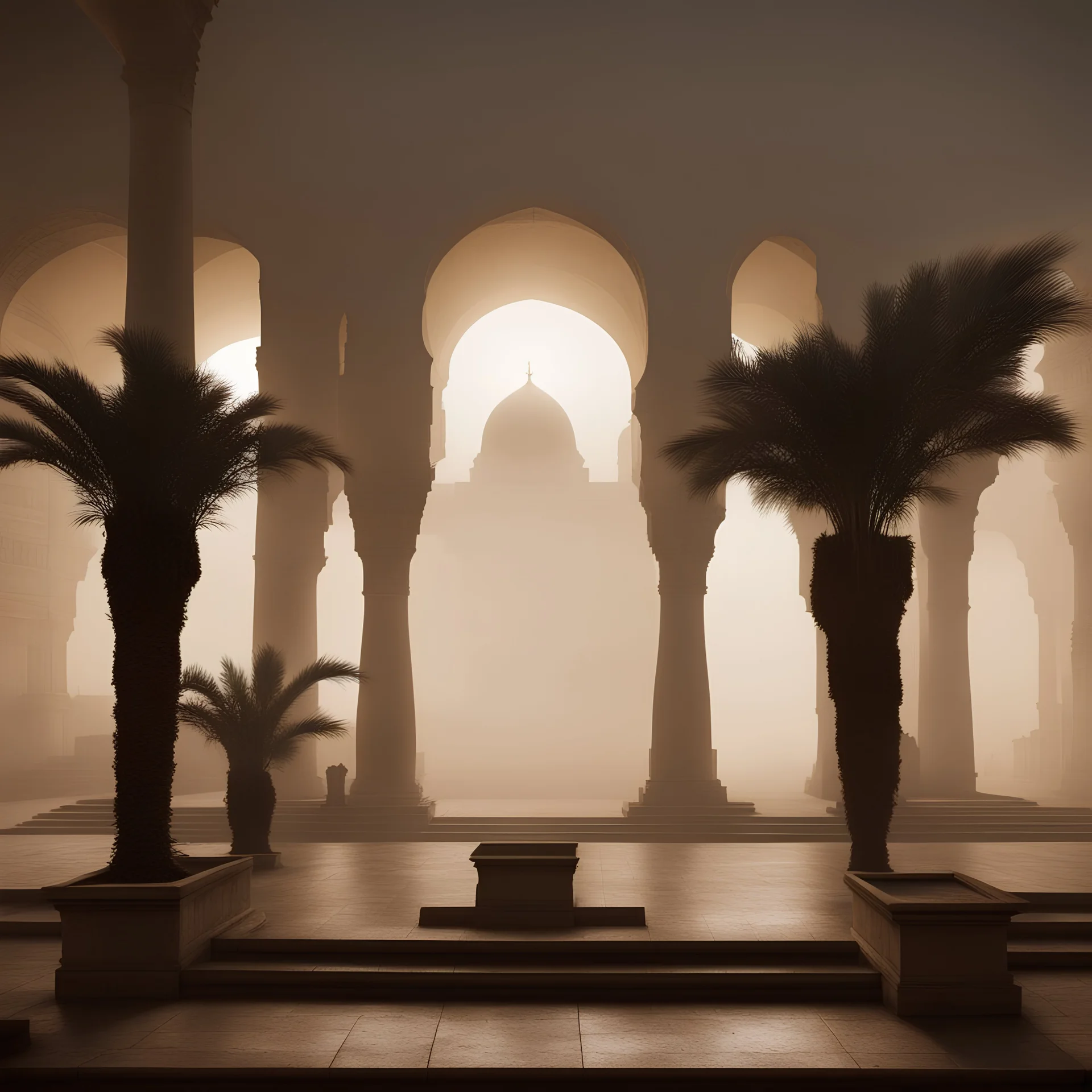египет,дворец,туман,яркий свет
