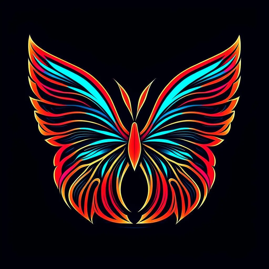 symetry!!, butterfly!!, view from a side, wings waving, logo, NFT, futuristic, curves, lines, simple, gradient