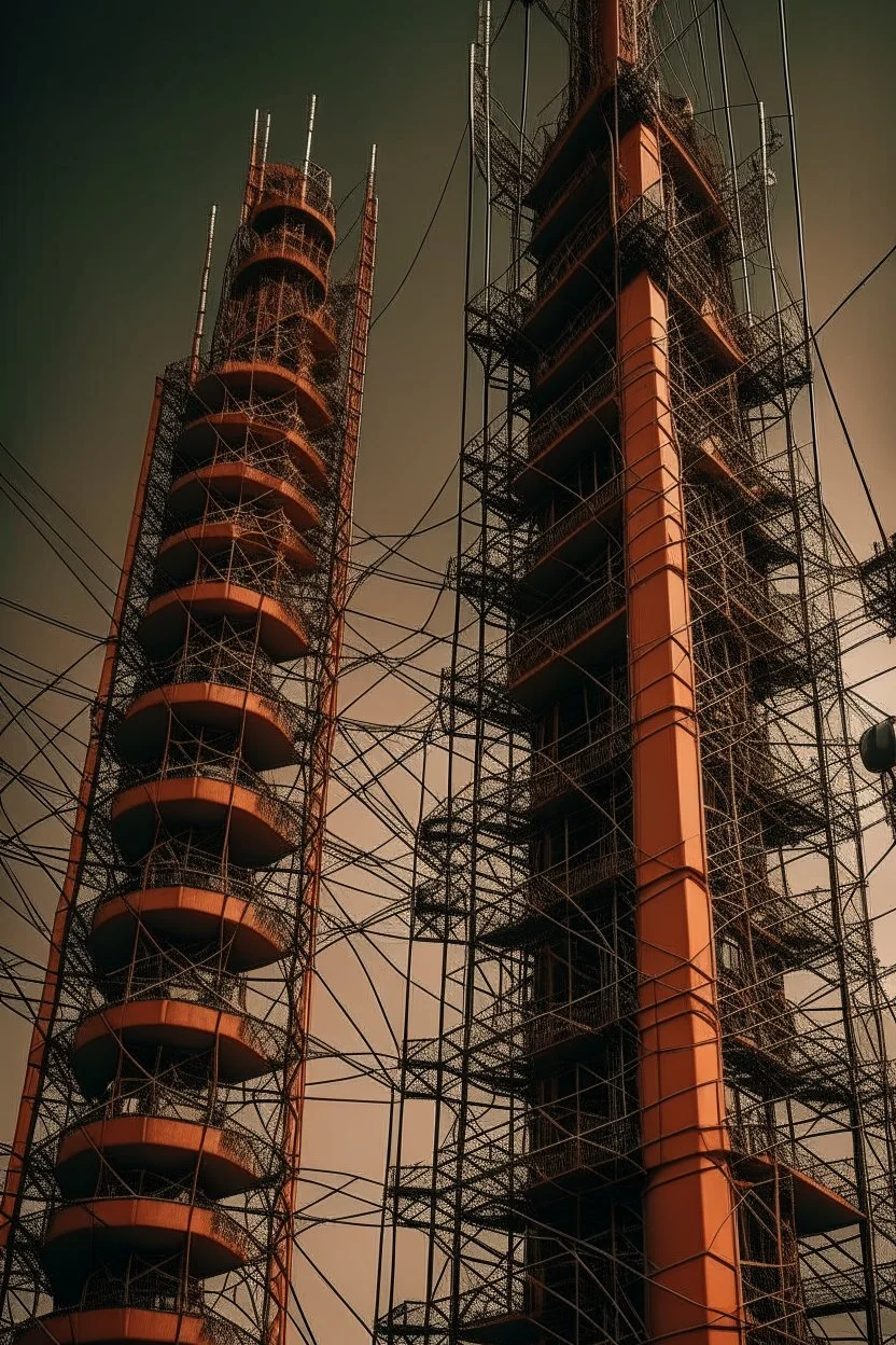 Please produce an innovative photo of the telecommunication infrastructure network and its equipment inspired by the copper industry for a magazine cover. This image should be with real parts and without text