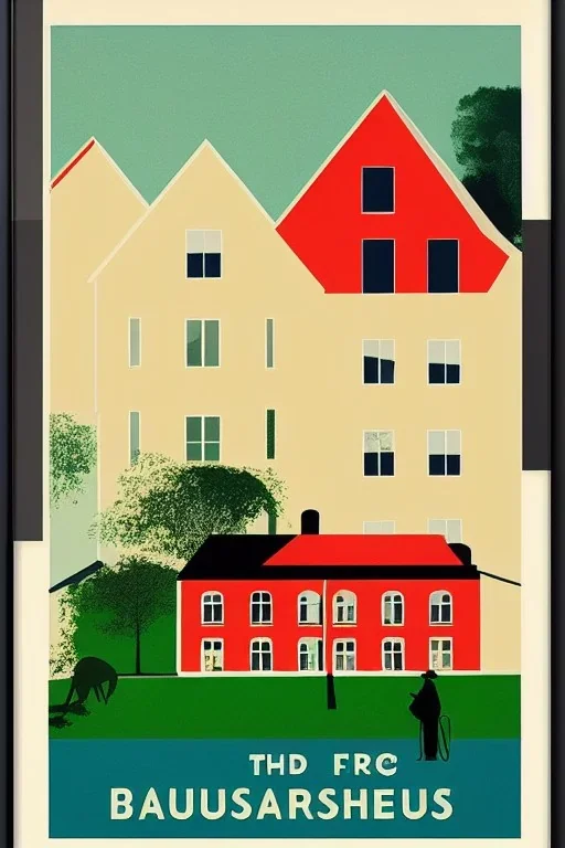 Bauhaus poster of rural Scandinavian country house