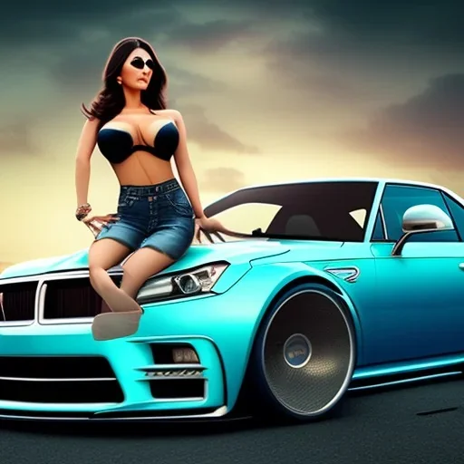 sunny leone on car