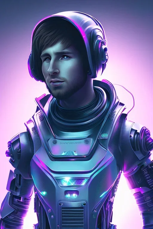 messi cute cyberpunk, purple tones, high lighting