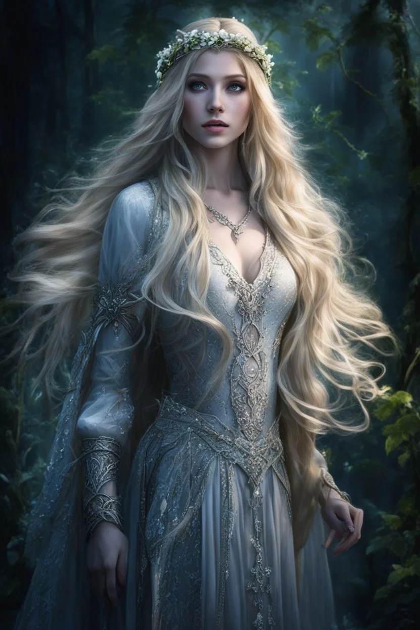 Very long hair. Rapunzel,beautiful ,flawless,long blonde hair,fairy crown, elven crown,sparkle,lily of the valleys