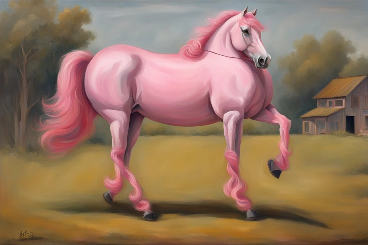 a pink horse like a 19th painting